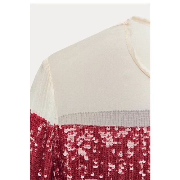 Zara sequin chiffon red midi dress sz.00 - Picture 11 of 17